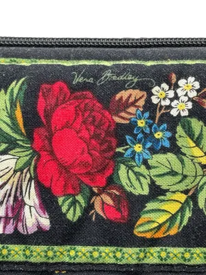 Vera Bradley Betsy Bag Vibrant Black Retired Quilted Floral Zip Top Tote Bag VTG thumbnail 2