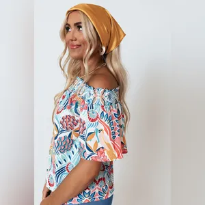 Flying Tomato Floral Bird Blouse L Multicolor Off Shoulder Boho Smocked Bold Top thumbnail 2