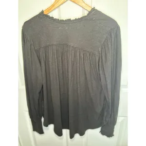 Free People We The‎ Free Peasant Top L Gray Natural Organic Cotton Smocked Boho thumbnail 4