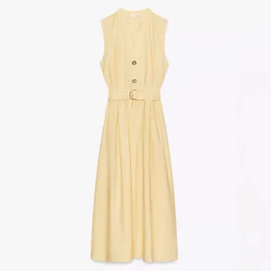 Nwt Zara Belted Poplin Midi Dress Butter Yellow Size S thumbnail 5