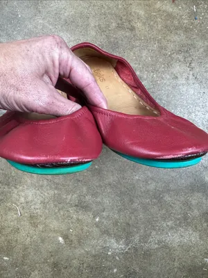 Tieks Red Leather Ballet Flats with Teal Accent Size: 11 thumbnail 4