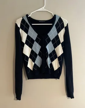 Brandy Melville Navy blue argyle sweater thumbnail 1