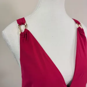 Abercrombie Fitch Dipped-Waist Hardware Maxi Dress Magenta Tie-Back Size XL thumbnail 13
