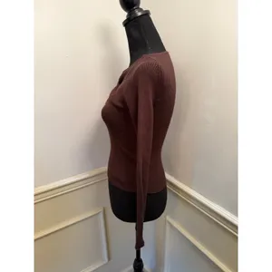 Abercrombie & Fitch Hardware Keyhole Long-Sleeve Sweater Top Chocolate Brown thumbnail 4