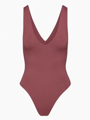 Aritzia Babaton Contour V Neck Bodysuit Plum Burgundy Size 2XL Sleeveless Thong thumbnail 2
