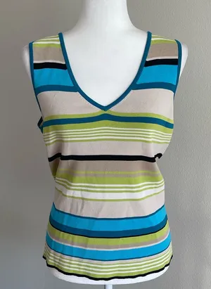 Valerie Stevens Striped V-Neck Sleeveless Top Size XL thumbnail 1