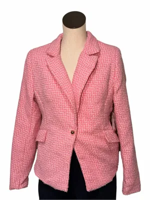 NWT EXPRESS $148 Hourglass Tweed Pink Bouclé Single-Button Blazer Jacket Medium thumbnail 4