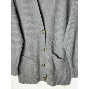 Aerie Varsity Sweater Women Medium Grey Cotton Waffle Knit Button Front Cardigan thumbnail 7
