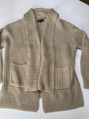 POL Anthropologie Waffle-Knit Shawl Collar Cardigan - Cream Beige size Small thumbnail 2