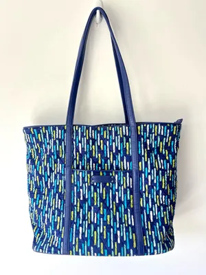Vera Bradley Trimmed Laptop Tote Katalina Showers Blue Green Shoulder Bag Travel thumbnail 1