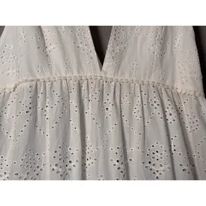 PilyQ Anne Eyelet Dress XS/S White Tiered Maxi Boho Coastal Unlined Coverup thumbnail 7