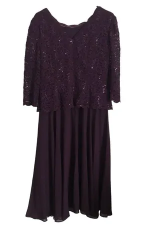 Alex Evenings Womens Size 12 Tea-Length Lace Mock Special Occasion Dress, Deep Plum, Reg $450.15 thumbnail 8
