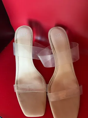BP. Clear Strap Square Toe Chunky Block Heel Sandals Tan Size 11 thumbnail 3