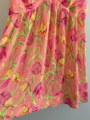 Betsey Johnson Intimates Vintage Peach Sheer Tulip Print Babydoll Lingerie Large thumbnail 6