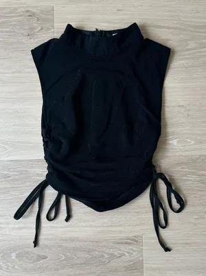 Peppermayo Black Shimmer Mock Neck Side-Tie Tank Top thumbnail 1