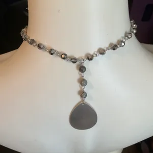Pomina Gray Beaded Necklace with Medallion thumbnail 3