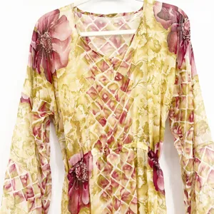 Womens Y2K Sheer Floral Boho Fairycore Ren Faire Ethereal Bell Sleeve Dress OS thumbnail 3