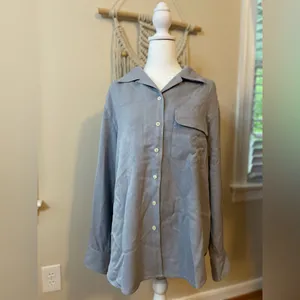RALPH LAUREN Silk Button Front Collared Embroidered Pocket Sleep Top Size 14 thumbnail 2