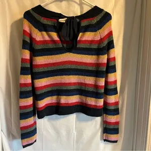 Abercrombie & Fitch Colorful Striped Bow Sweater Size‎ XS Preppy Y2K Rainbow thumbnail 2