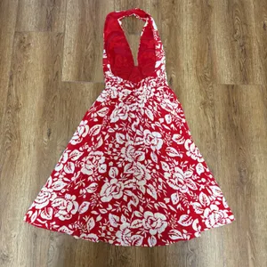 Y2K Moda Red Floral 100% Silk Halter‎ Dress Ruched Waist Size 4 Romantic flowy thumbnail 9