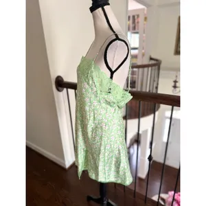 Y2K Victorias Secret Light Green Pink Floral Lace Knee Length Slit Slip thumbnail 8