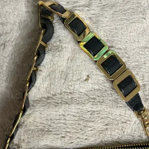 Tory Burch Black and Gold Clutch with Leather Finish and Zipper Closure thumbnail 4