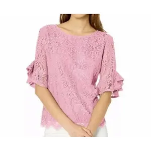Nanette Lepore Pink Lace‎ Bell Sleeve Top S romantic cottage whimsi fairy boho thumbnail 2