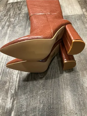 Nasty Gal Croc-Embossed Knee Boots - Chestnut Brown Size 6 thumbnail 6