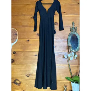 NWT Lulus Glamorous in Glitter Black Long Sleeve Backless Maxi Dress Gala Sz XS thumbnail 3