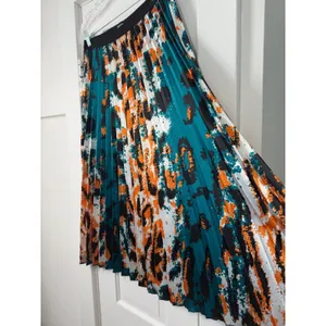 Kosmios Women Teal Orange Abstract Digital Print Pleated Midi Skirt TC5226 Large thumbnail 5