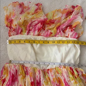 Lulus Nessa Yellow and Pink Abstract Plisse Tiered Midi Dress size XL NWT Beach thumbnail 7