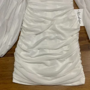 12th Tribe Alessandra White Mini Dress Women XS Ruch Bodycon Long Balloon Sleeve thumbnail 4