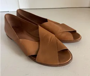 Madewell The Blaine Crisscross Leather Flat in‎ amber brown size 9.5 thumbnail 1