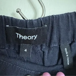 Theory Pull On Mini Utility Shorts Womens Sz 4 Navy Blue Linen Blend Stretch thumbnail 4