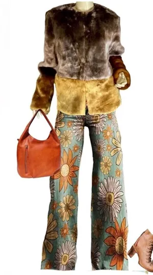 New Look Brown And Yellow Color Block Faux Fur Jacket (M) thumbnail 1
