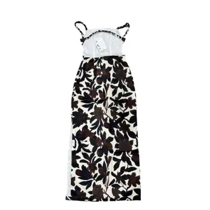 Commense Backless Elegant Print Split Zipper Romantic Maxi Dress XL Brown thumbnail 4
