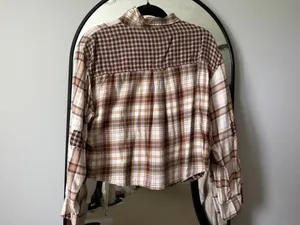 American Eagle plaid patchwork cropped flannel thumbnail 2