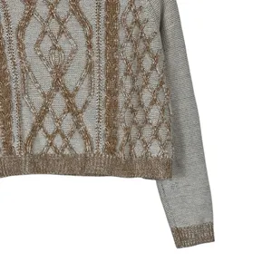 BDG Cable Knit Diamond Pattern Cropped Sweater Tan Cream Boho Cozy Size S thumbnail 4