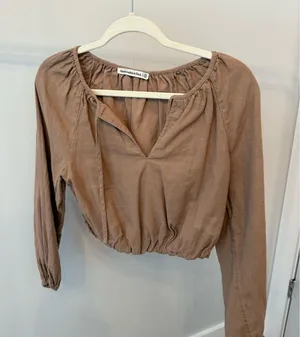 Abercrombie x Tia Booth Tan Linen Blouse thumbnail 2