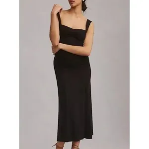 Reformation Suvi Knit Midi‎ Dress Size Large Black Ruched Jersey thumbnail 2