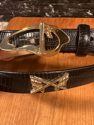 Women’s Golf Belt Sz Large LB Belt Company Lizard Italian Leather Black Sz L thumbnail 2