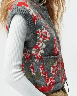 NEW ZARA Floral Jacquard Chunky Knit Vest Sleeveless Sweater BLOGGER FAV thumbnail 3