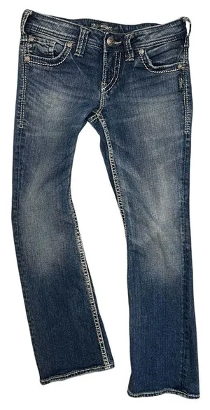 Silver Jeans Aiko Thick Stitch Dark Blue Bootcut Western Jeans Low Rise Y2K thumbnail 1