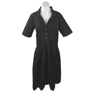 Asos Black Twill Collared Button Short Sleeve Midi A-Line Shirt Dress Size 6 thumbnail 4