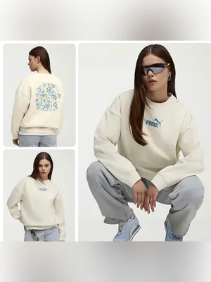 Puma Size Large Women’s In Alpine Snow Floral-Back Crewneck Sweatshirt. New thumbnail 2