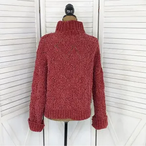 POL Chenille‎ Chunky Knit Turtleneck Crop Pullover Maroon Red Medium thumbnail 5