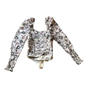 Free People NWT - - Brunch Date Floral Print Long Sleeve Bodysuit Ivory Combo -Size Small thumbnail 3
