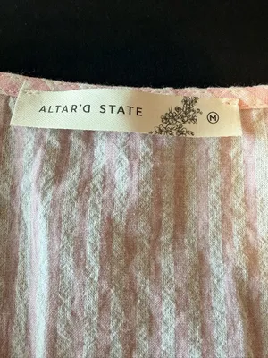 Altar'd State blouson Vest, striped white and pink, lightweight, ruffle hem sz M thumbnail 2