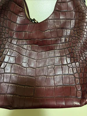 Monsac Croc-Embossed Hobo Bag in Burgundy thumbnail 2