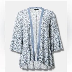 Torrid Ditsy Blue Roses Gauze Floral Kimono 3 NWT thumbnail 5